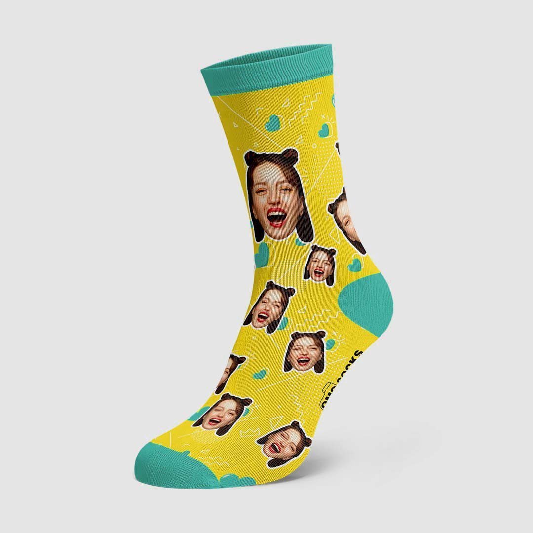 Color line Heart Custom  Face Socks - MyPhotoBoxerUk