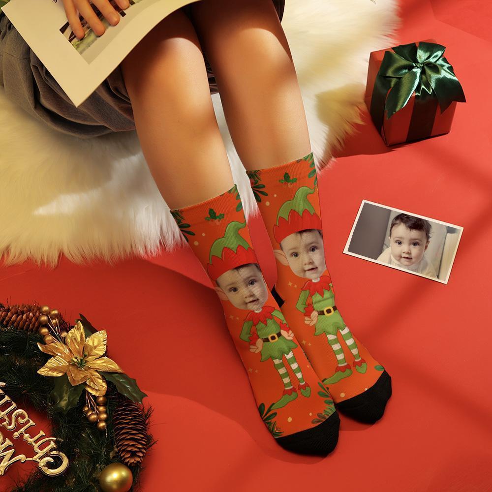Personalized Photo Cute Elf Socks Best For Kids - MyPhotoBoxerUk