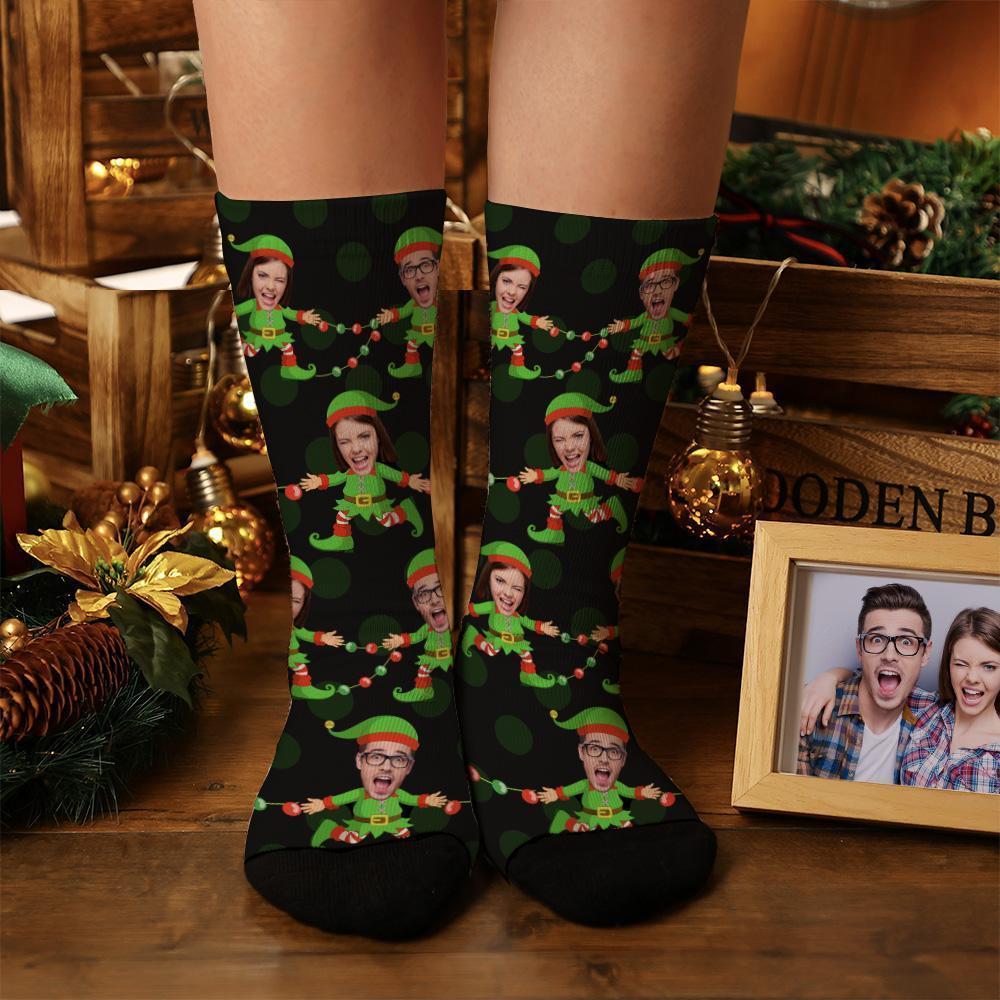 Custom Photo Funny Couple Elf Socks Black Best Gift - MyPhotoBoxerUk