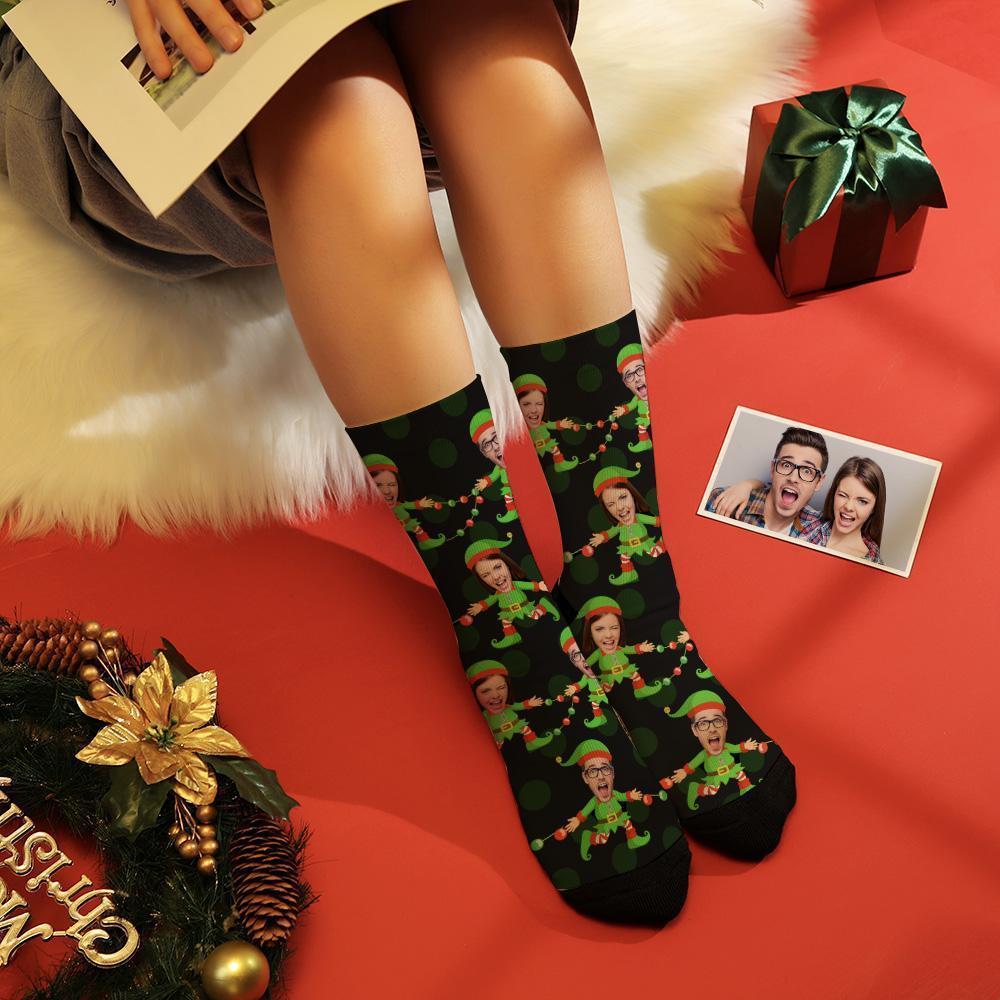 Custom Photo Funny Couple Elf Socks Black Best Gift - MyPhotoBoxerUk