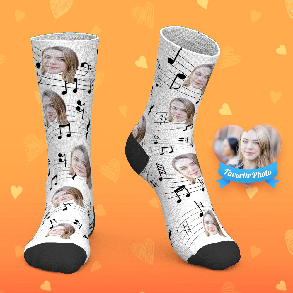 Custom Socks Personalized Photo Socks Music Notes Cute Odd Socks - MyPhotoBoxerUk