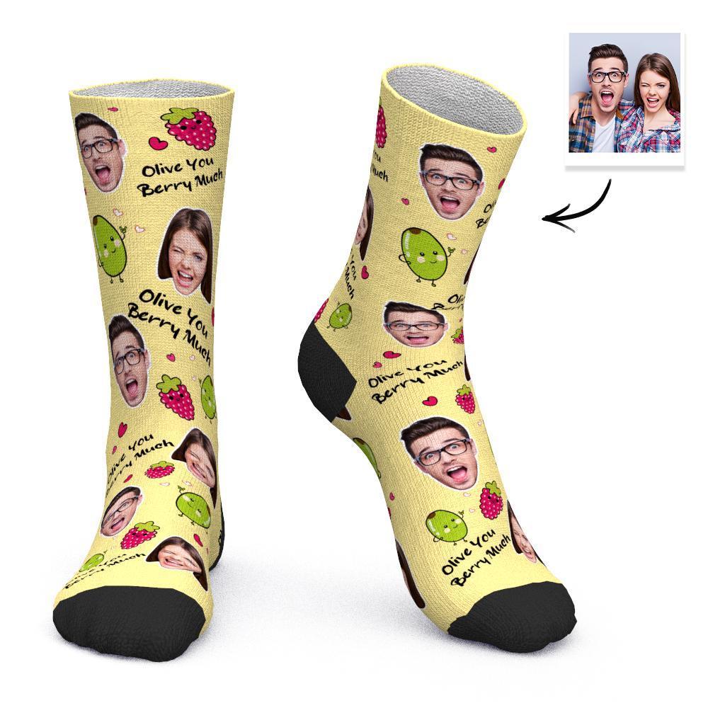 Custom Socks Personalized Face Socks Gifts - Olive You Berry Much - MyPhotoBoxerUk