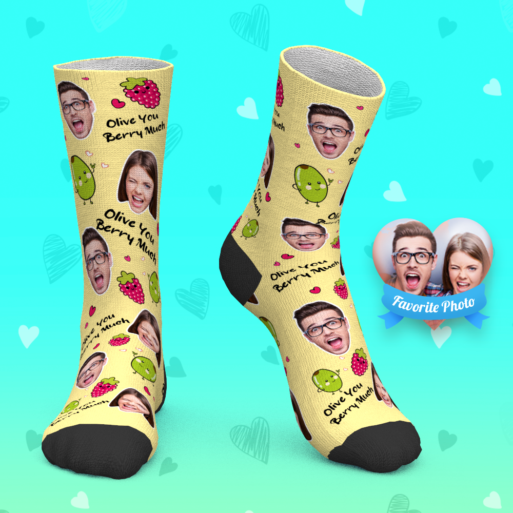Custom Socks Personalized Face Socks Gifts - Olive You Berry Much - MyPhotoBoxerUk