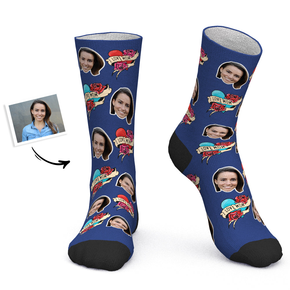 Mother's Day Gift - Custom Socks Personalized Photo Socks I Love Mom - MyPhotoBoxerUk