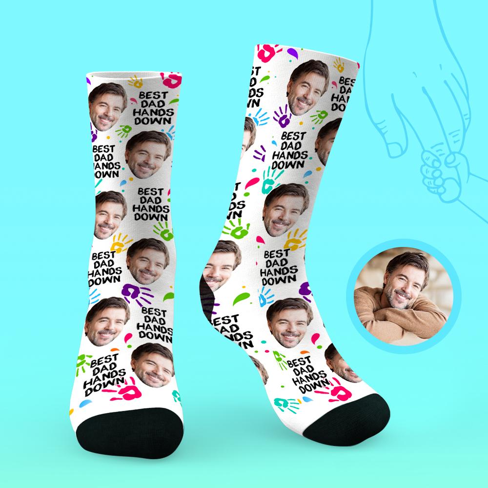 Custom Face On Socks Personalized Photo Socks Best Father's Gifts Idea - Best Dad Hands Down - MyPhotoBoxerUk