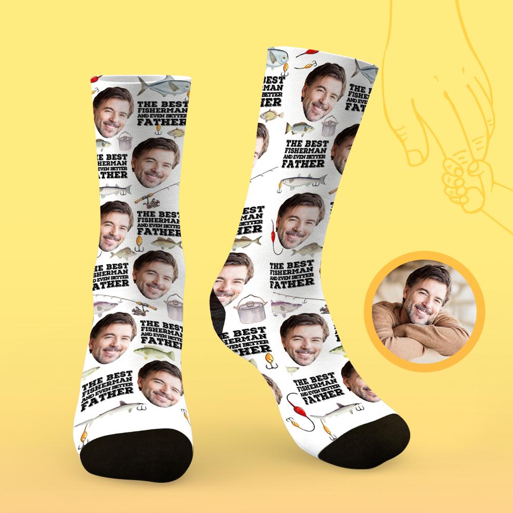 Custom Face On Socks Personalized Photo Socks Best Father's Gifts Idea - Dad who likes fishing - MyPhotoBoxerUk