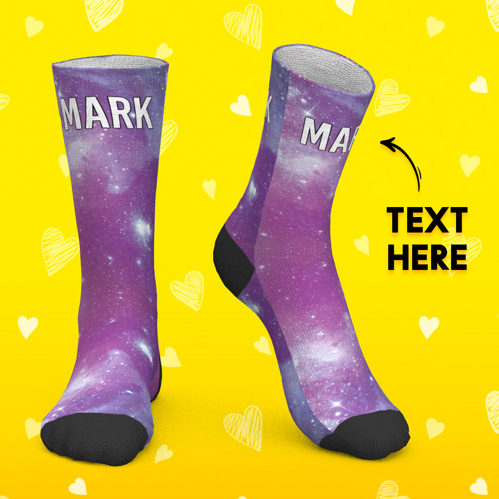 Custom Socks Personalized Socks with Text Purple Starry Sky - MyPhotoBoxerUk
