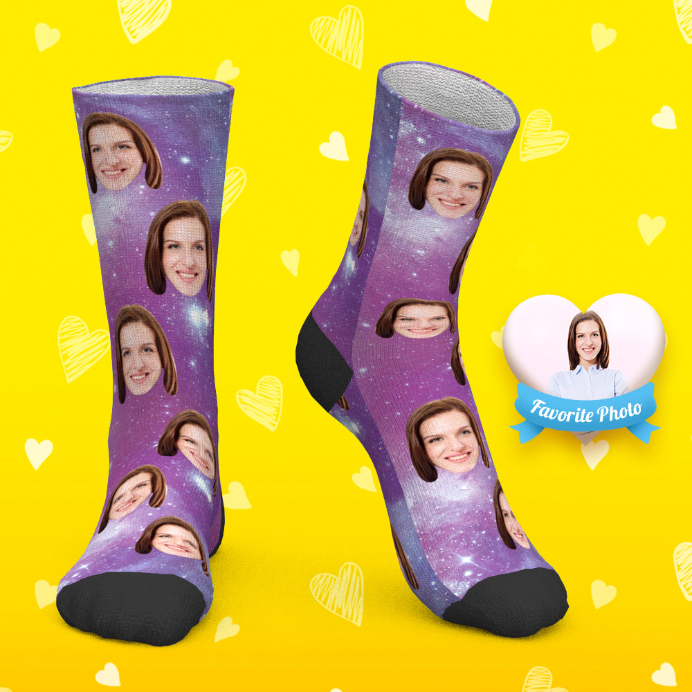 Custom Socks Personalized Photo Socks Purple Starry Sky - MyPhotoBoxerUk