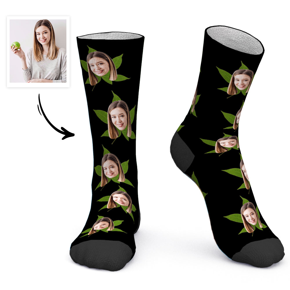 Custom Socks Personalized Photo Socks Green Leaves - MyPhotoBoxerUk