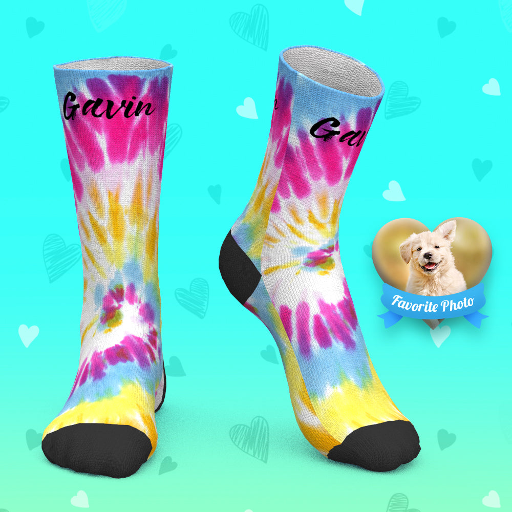 Custom Socks Personalized Socks with Text Colourful Tie Dye Socks - MyPhotoBoxerUk