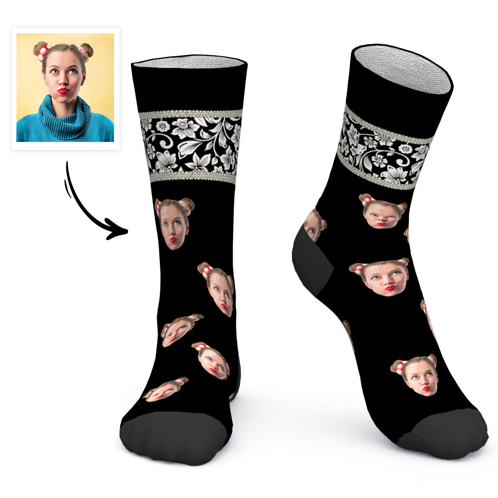 Custom Socks Personalized Photo Socks White flowers - MyPhotoBoxerUk