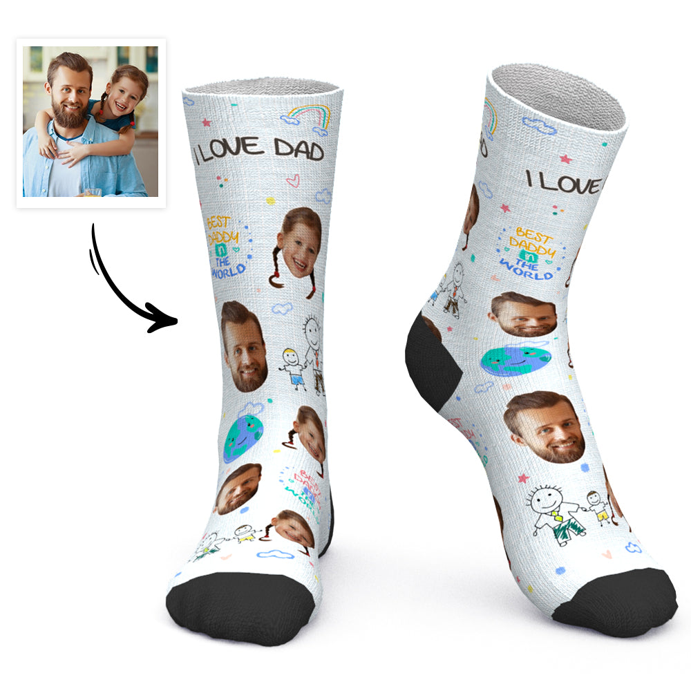 Father's Day Gift Custom Socks Personalized Photo Socks with Text Best Dad in the World - MyPhotoBoxerUk