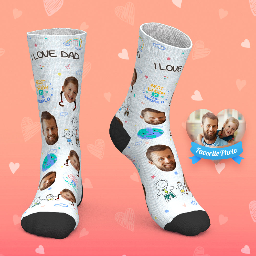 Father's Day Gift Custom Socks Personalized Photo Socks with Text Best Dad in the World - MyPhotoBoxerUk