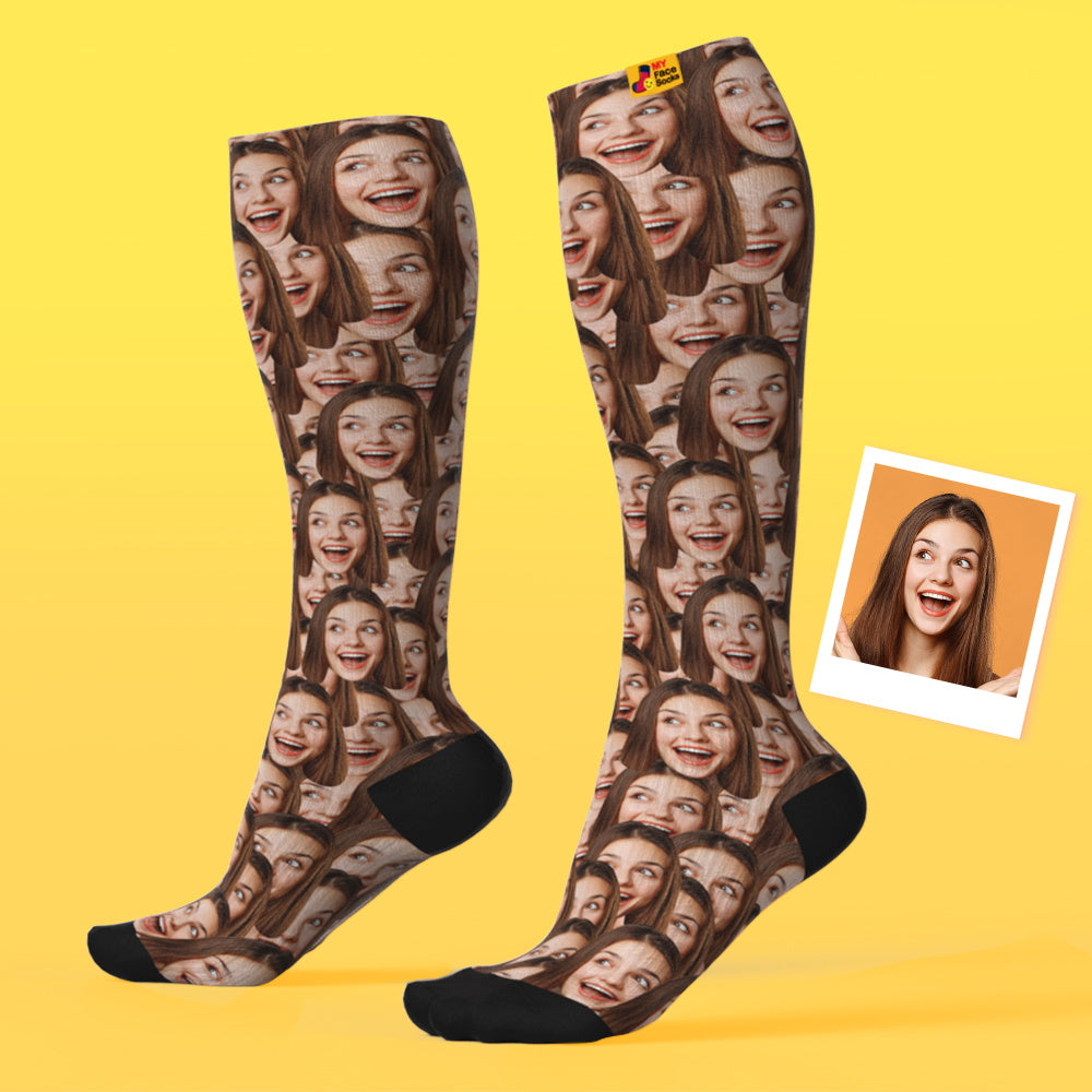 Father's Day Upgrade Custom Breathable Knee-high Compression Socks Online Preview Add Picture And Name Mash Face - MyPhotoBoxerUk