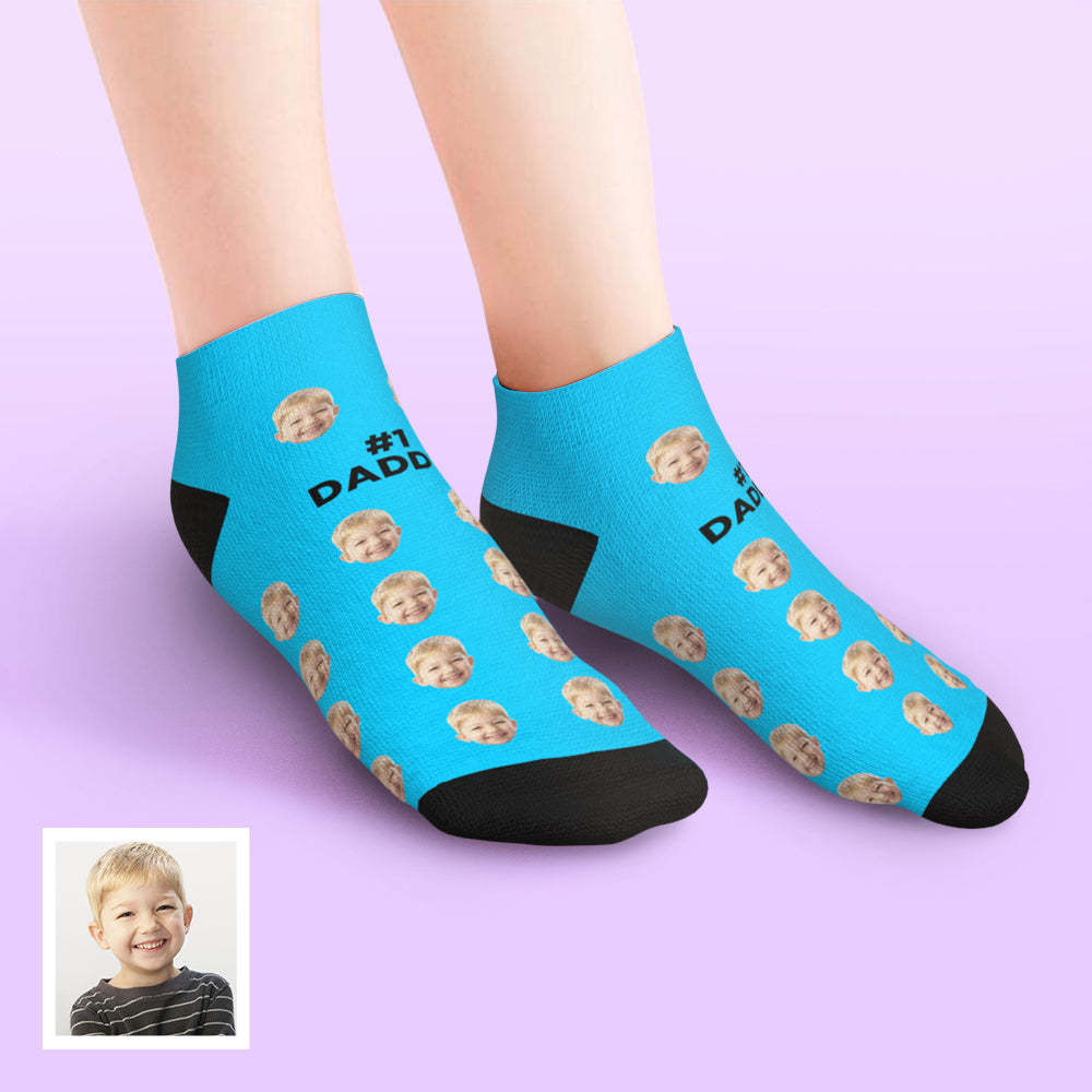 Custom Low Cut Ankle Face Socks For Dad #1 Daddy - MyPhotoBoxerUk