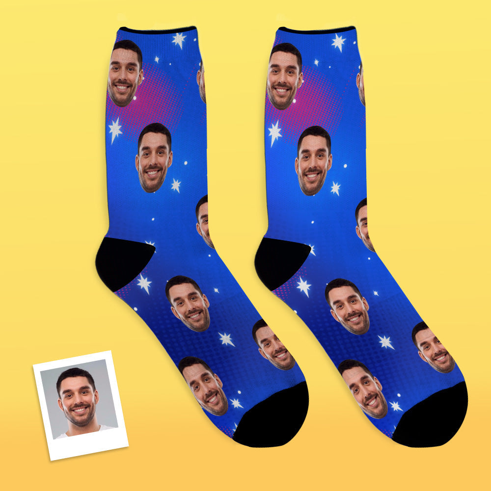Custom Face Socks Add Pictures and Name Star Breathable Soft Socks - MyPhotoBoxerUk
