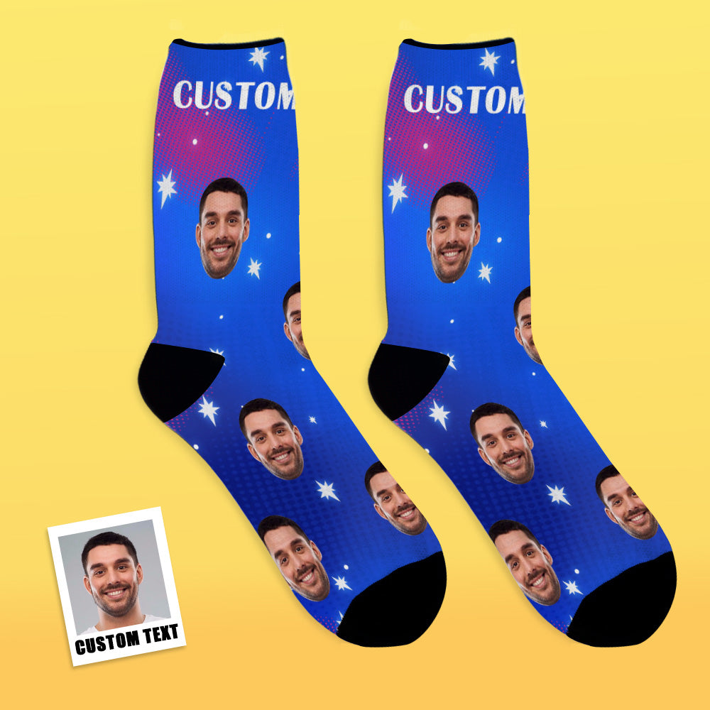 Custom Face Socks Add Pictures and Name Star Breathable Soft Socks - MyPhotoBoxerUk
