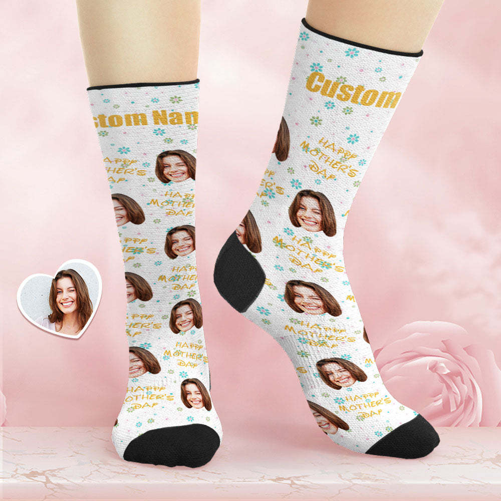 Custom Breathable Face Socks Personalised Soft Socks Gifts For Mom Happy Mother's Day - MyPhotoBoxerUk