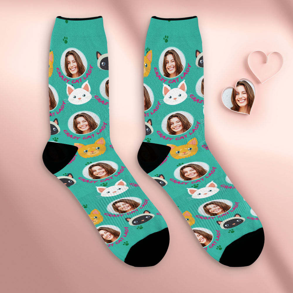 Custom Breathable Face Socks Personalised Soft Socks Mother's Day Gifts Crazy Cat Lady - MyPhotoBoxerUk