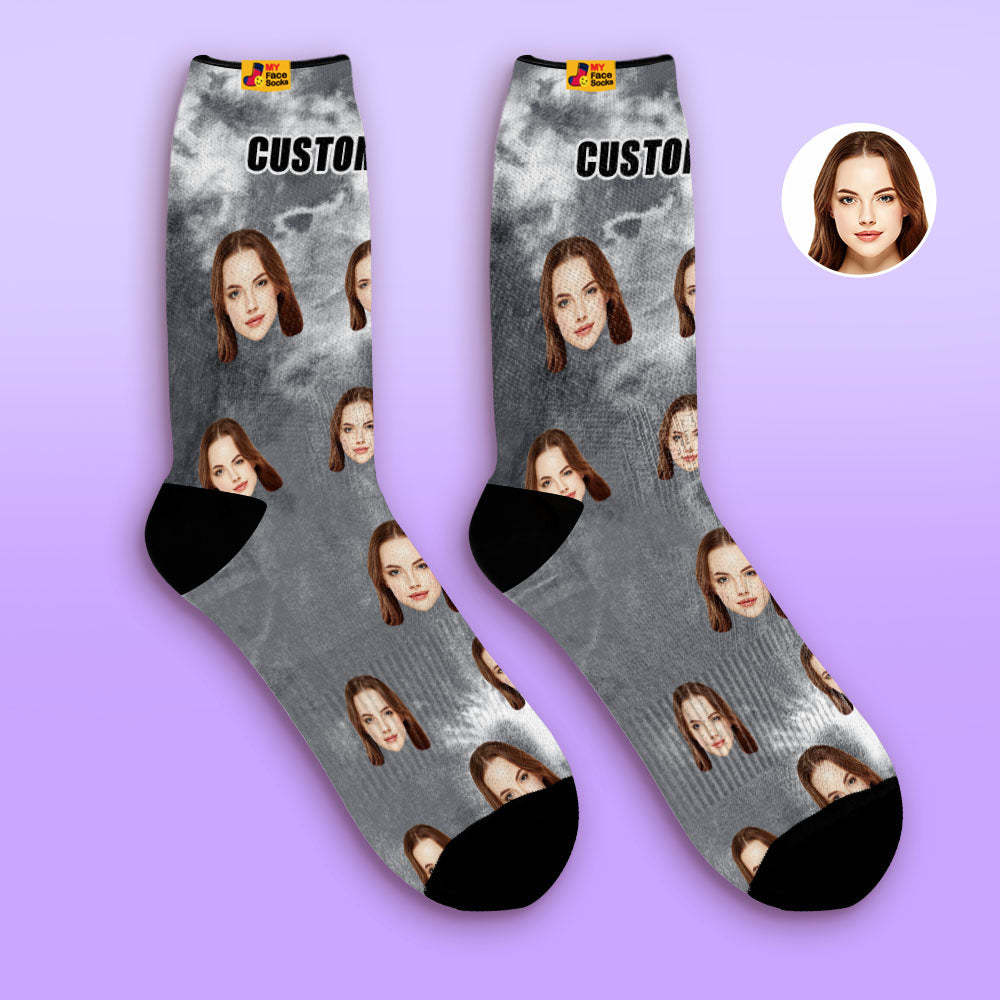 Custom Tie Dye Style Breathable Face Socks Personalized Soft Socks Gifts Violet - MyPhotoBoxerUk