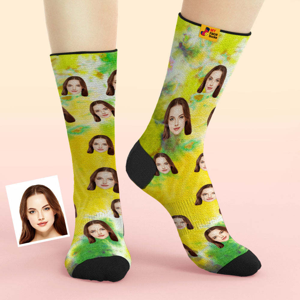 Custom Tie Dye Style Breathable Face Socks Personalized Soft Socks Gifts Violet - MyPhotoBoxerUk
