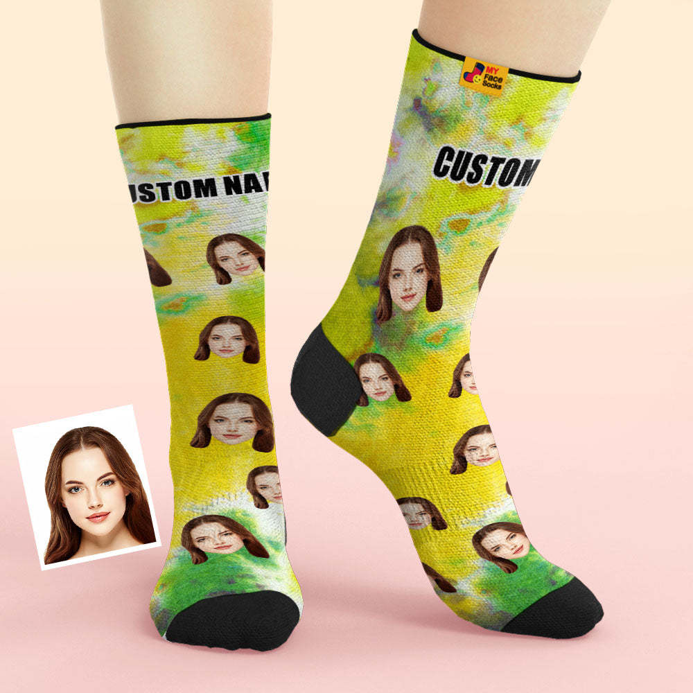 Custom Tie Dye Style Breathable Face Socks Personalized Soft Socks Gifts Violet - MyPhotoBoxerUk