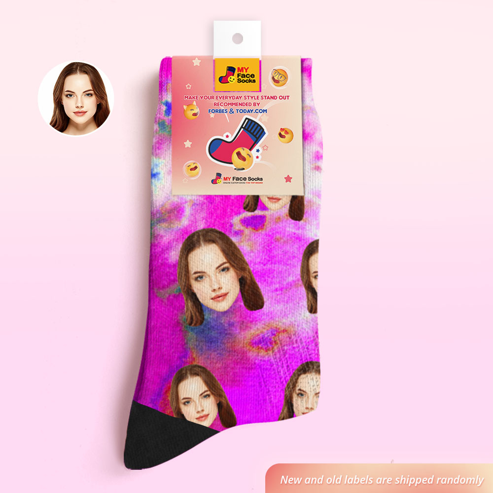 Custom Tie Dye Style Breathable Face Socks Personalized Soft Socks Gifts Violet - MyPhotoBoxerUk