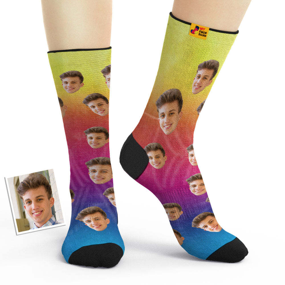 Custom Tie Dye Style Breathable Face Socks Personalized Soft Socks Gifts Multicolor - MyPhotoBoxerUk