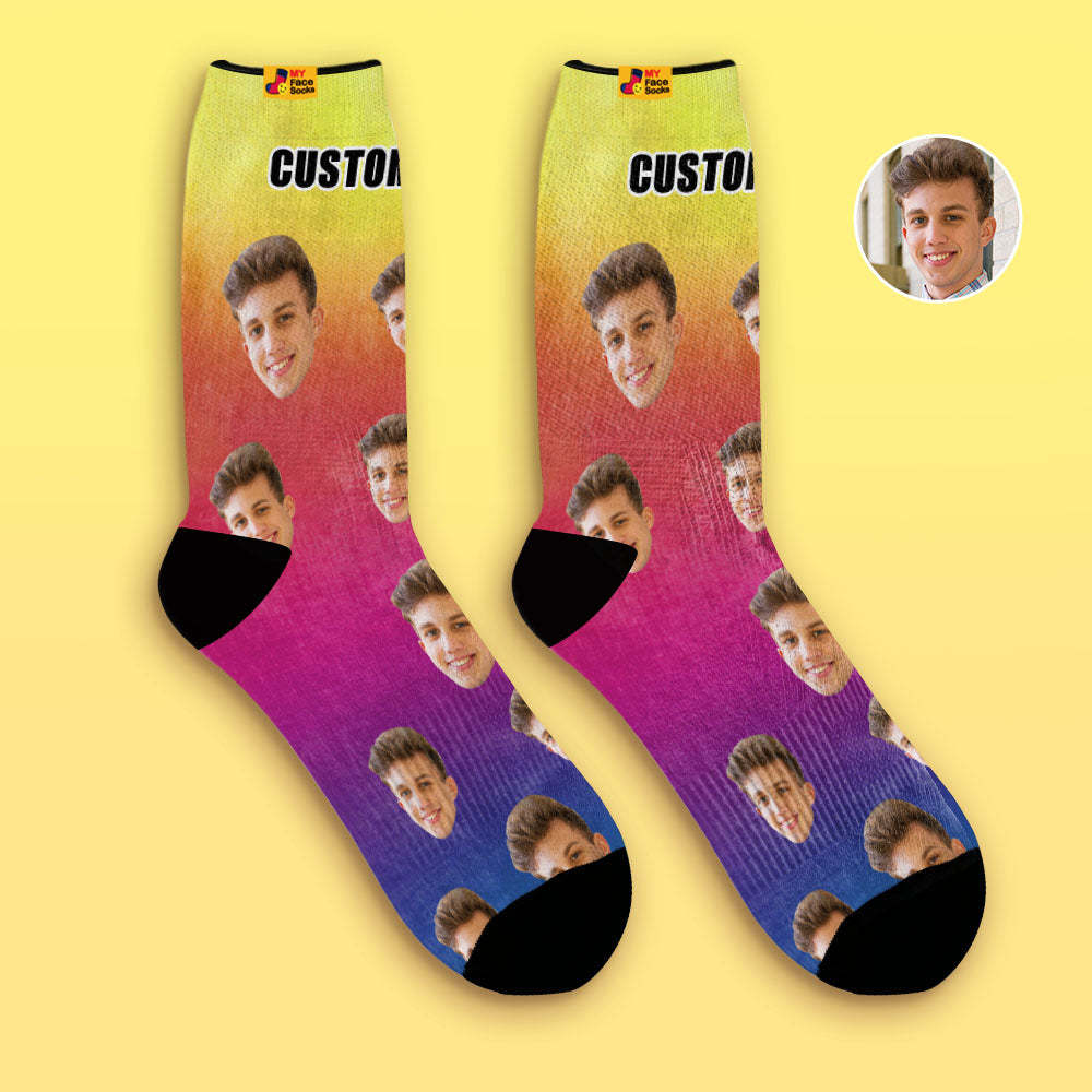 Custom Tie Dye Style Breathable Face Socks Personalized Soft Socks Gifts Multicolor - MyPhotoBoxerUk