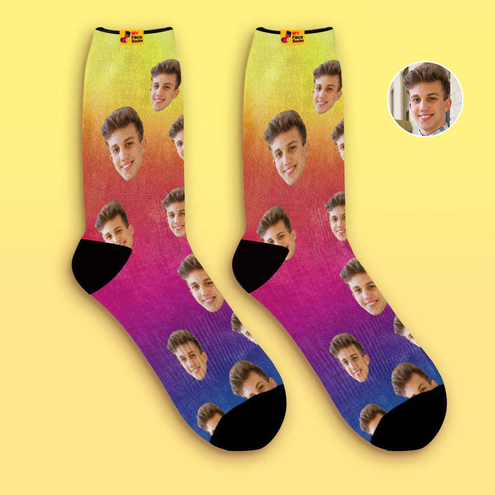 Custom Tie Dye Style Breathable Face Socks Personalized Soft Socks Gifts Multicolor - MyPhotoBoxerUk