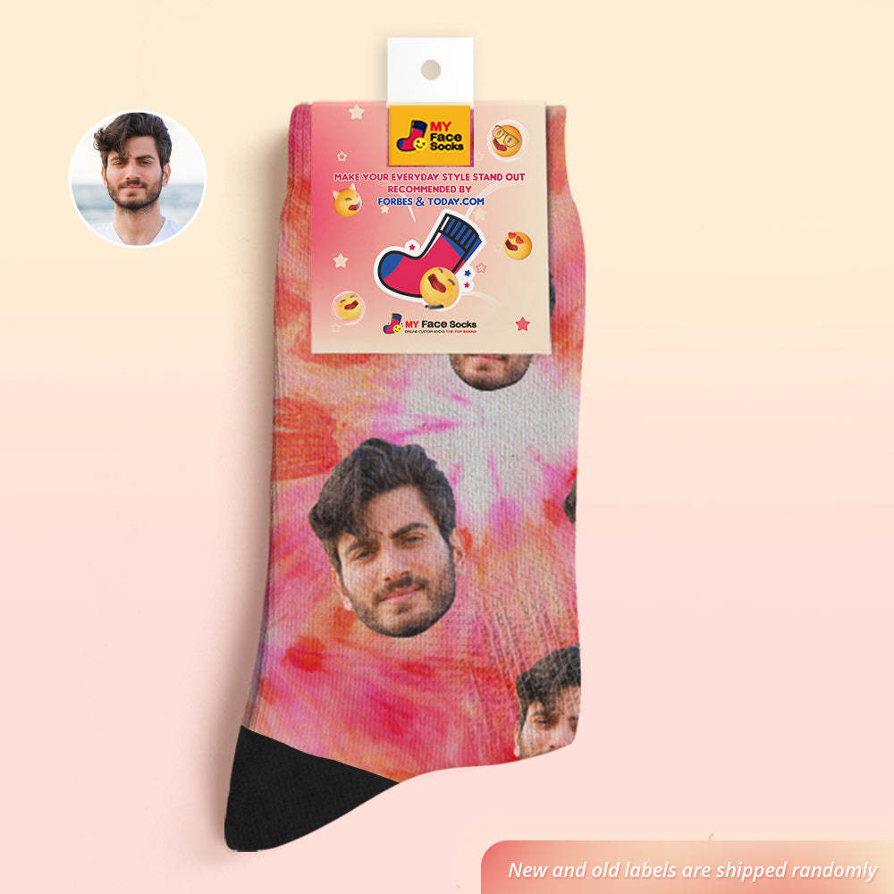 Custom Tie Dyed Style Breathable Face Socks Personalized Soft Socks Gifts - MyPhotoBoxerUk