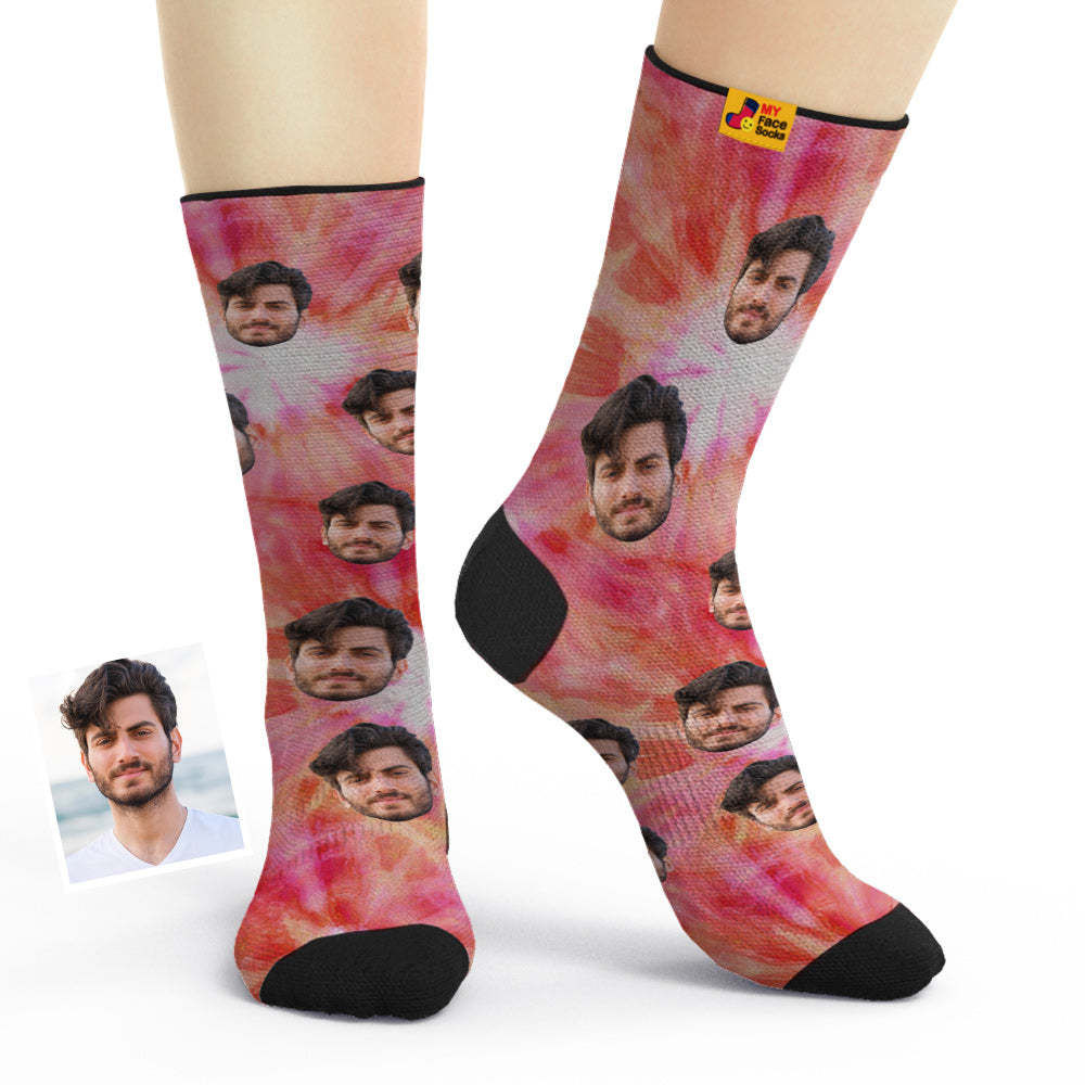 Custom Tie Dyed Style Breathable Face Socks Personalized Soft Socks Gifts - MyPhotoBoxerUk