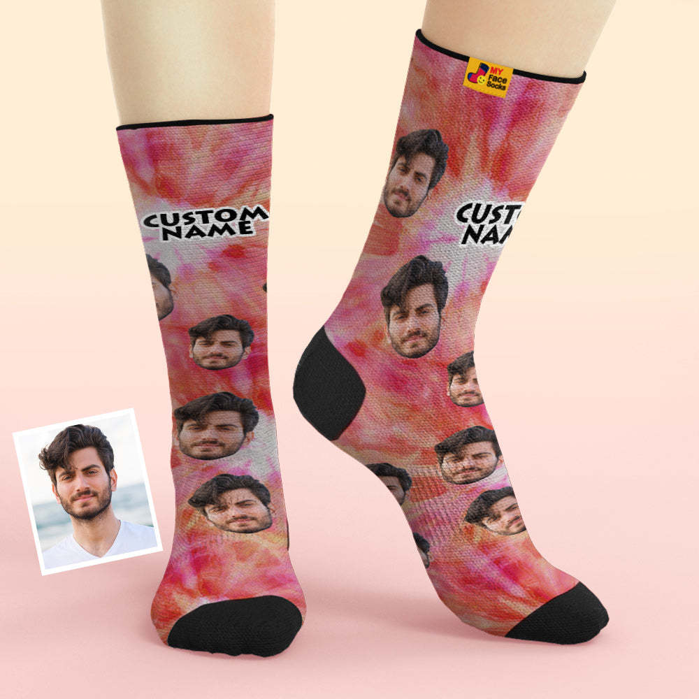Custom Tie Dyed Style Breathable Face Socks Personalized Soft Socks Gifts - MyPhotoBoxerUk