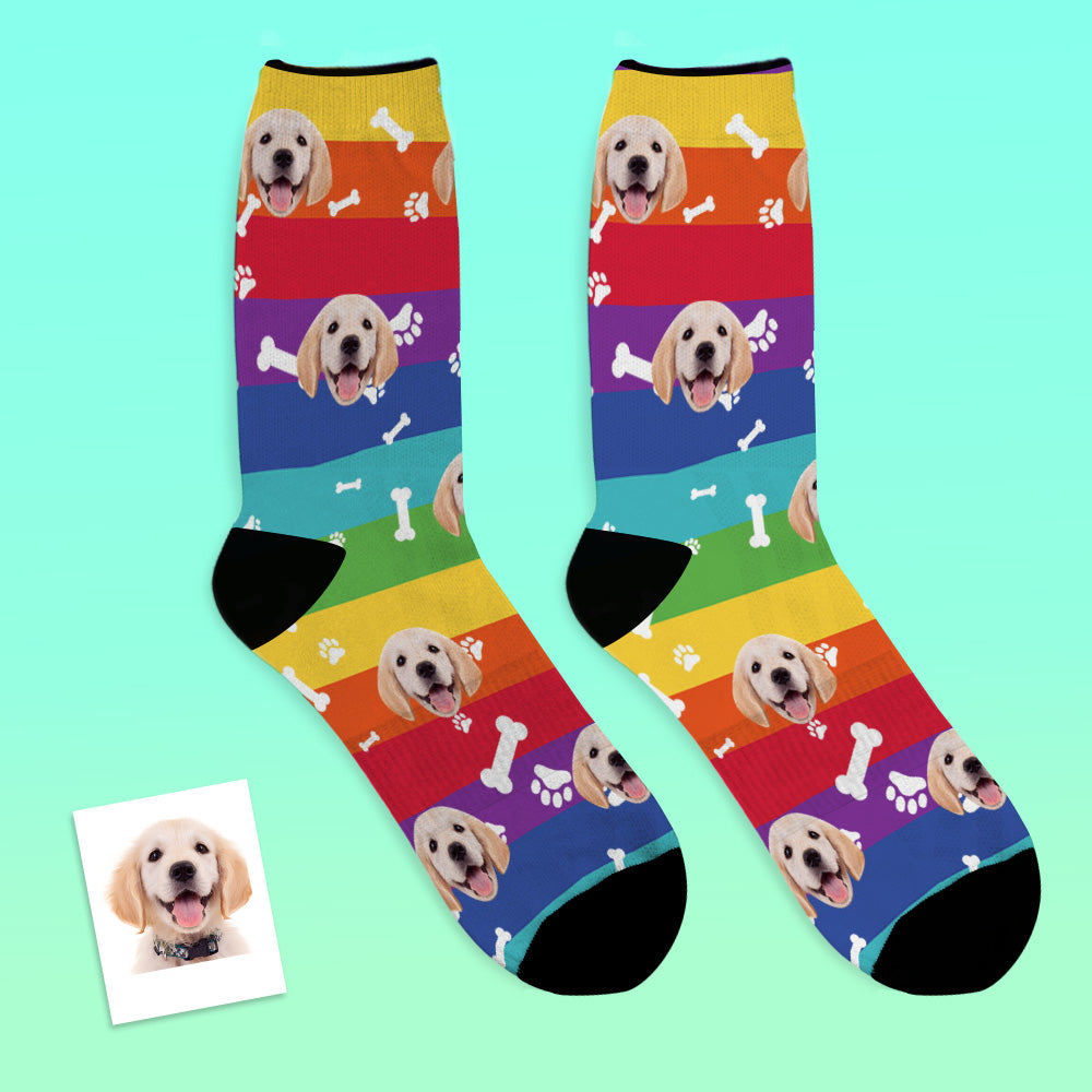 Custom Photo Socks Rainbow Socks Dog Add Pictures And Name - MyPhotoBoxerUk