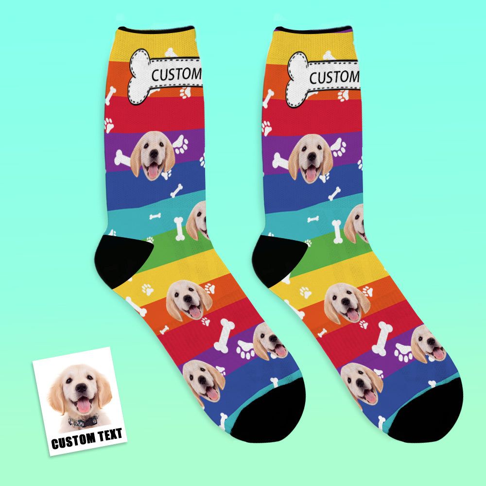 Custom Photo Socks Rainbow Socks Dog Add Pictures And Name - MyPhotoBoxerUk