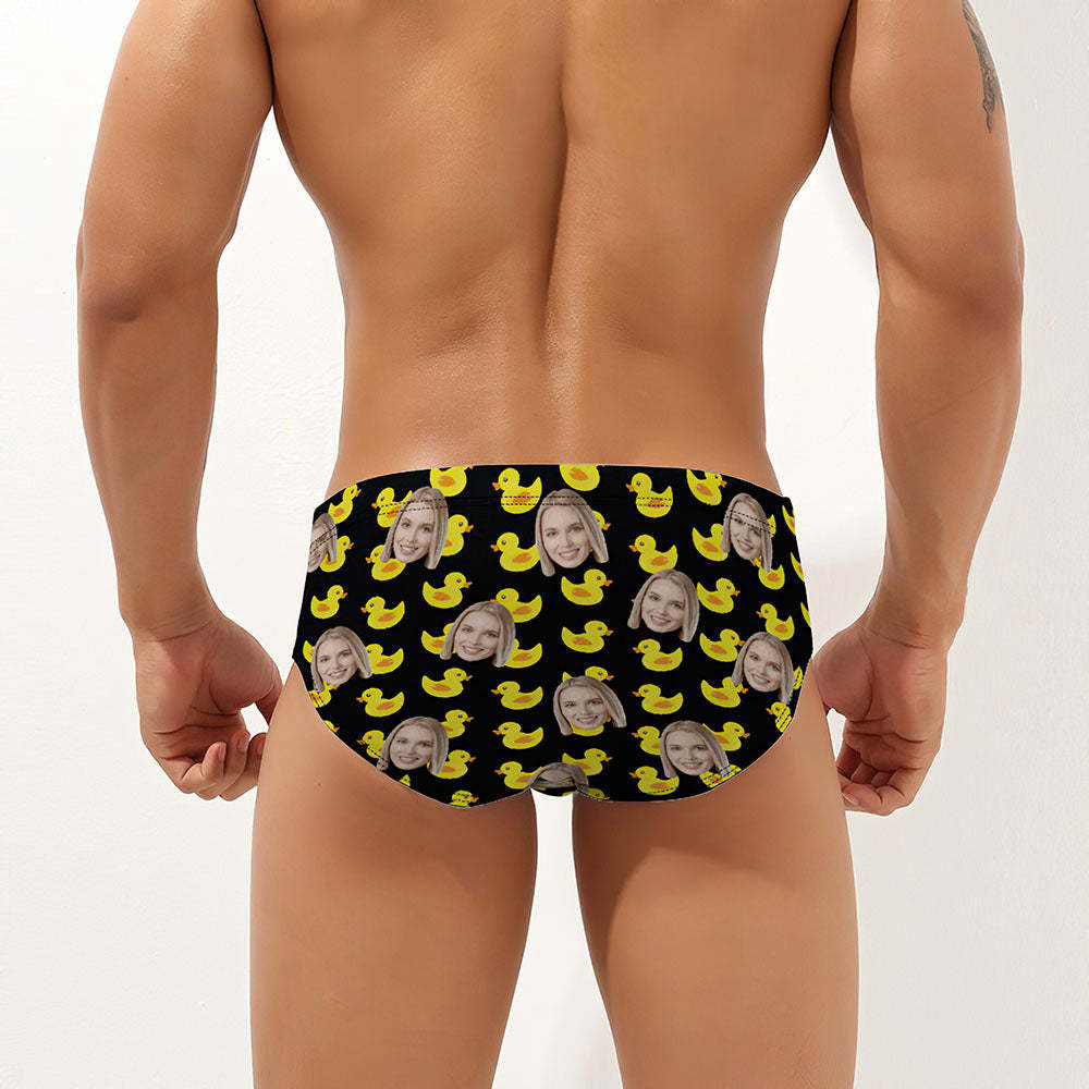Custom Face Men's Swimming Trunks Personalised Duck Print Swim Briefs - MyPhotoBoxerUk