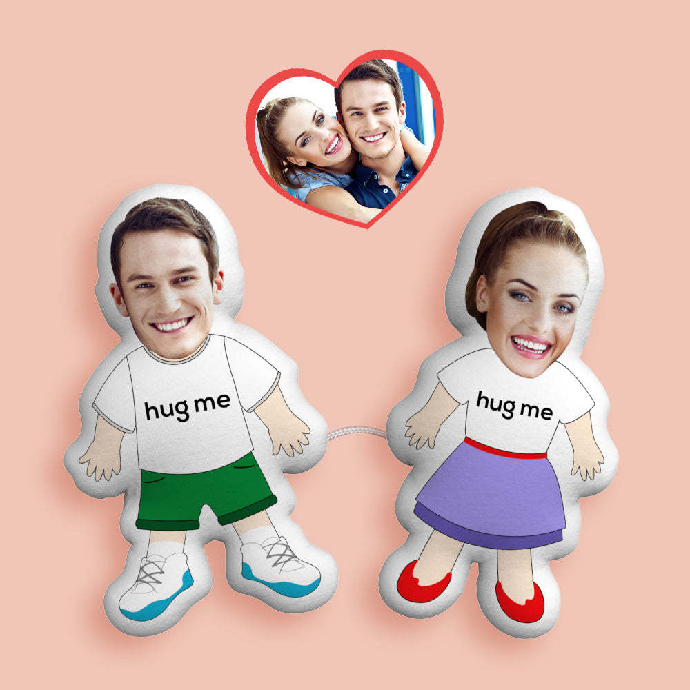 Custom Face Photo Pillow Couple Toy Plush Doll Link with a Line - MyPhotoBoxerUk