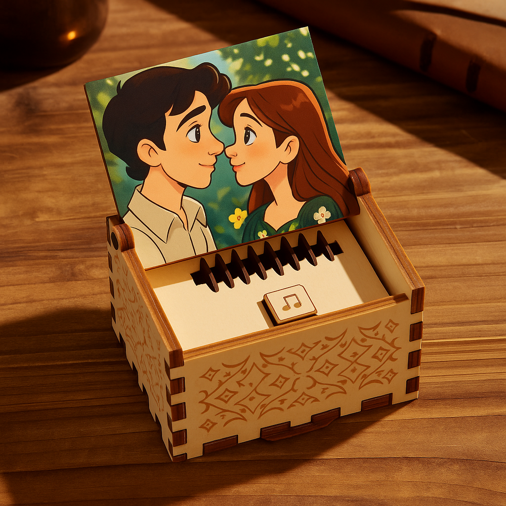 Custom Cartoon Photo Digital Music Box Any song Tune or Voice Personalized Wooden Photo Music Box with Text Anniversary Gifts - MyPhotoBoxerUk