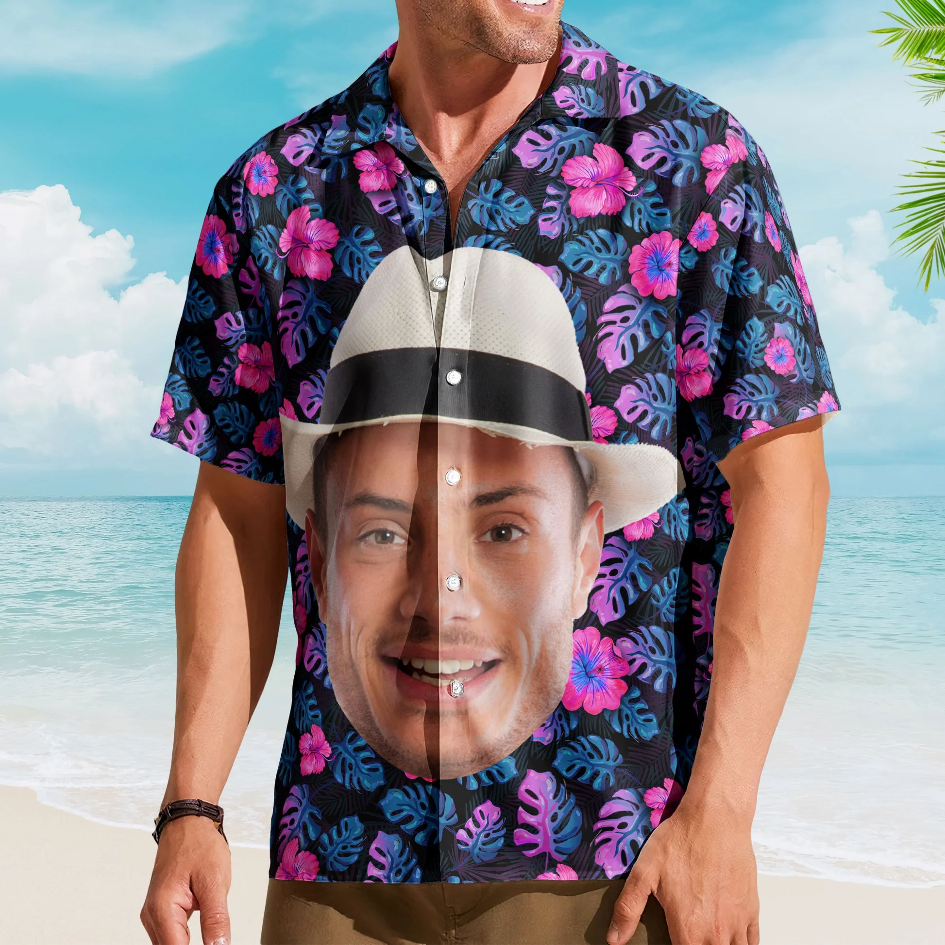 Custom Big Face Funny Photo Tropical Hawaii For Men, Women Custom Photo Hawaiian Shirts