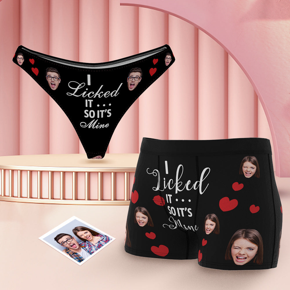 Custom Face Couple Matching Underwear I Licked It Personalised Funny Underwear Gift for Lovers