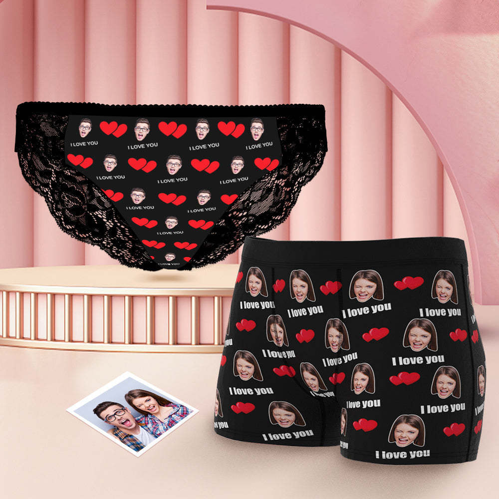 Custom Face Matching Underwear for Couples I Love You Valentine's Day Gift for Lovers