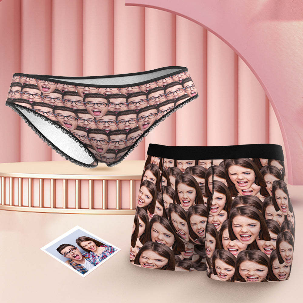 Custom Face Mash Style Couple Matching Underwear Personalised Funny Underwear Gift for Lovers
