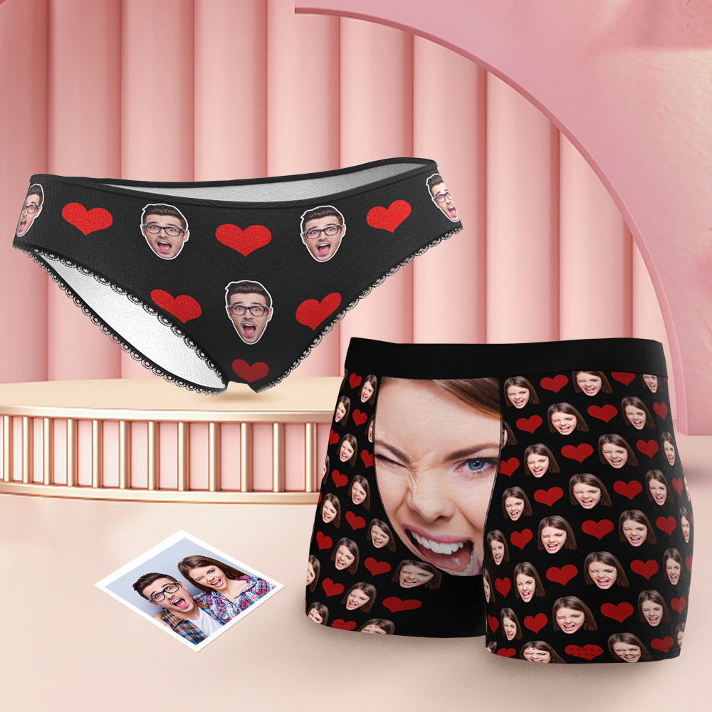Custom Face Matching Underwear for Couples Love Heart Personalised Funny Underwear Valentine's Day Gift