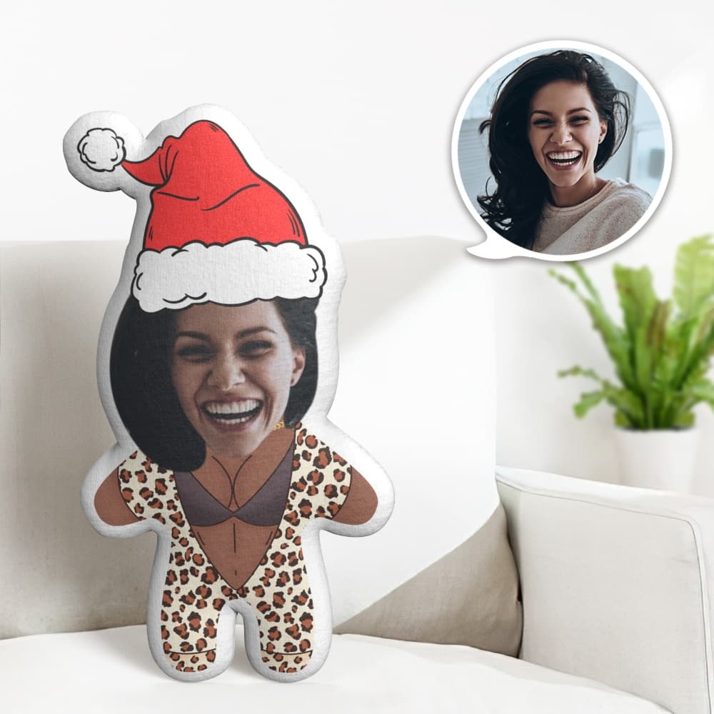 Christmas Gift Custom Leopard Print Girl Minime Throw Pillow Custom Face Gifts Personalized Photo Minime Pillow - Get Photo Blanket