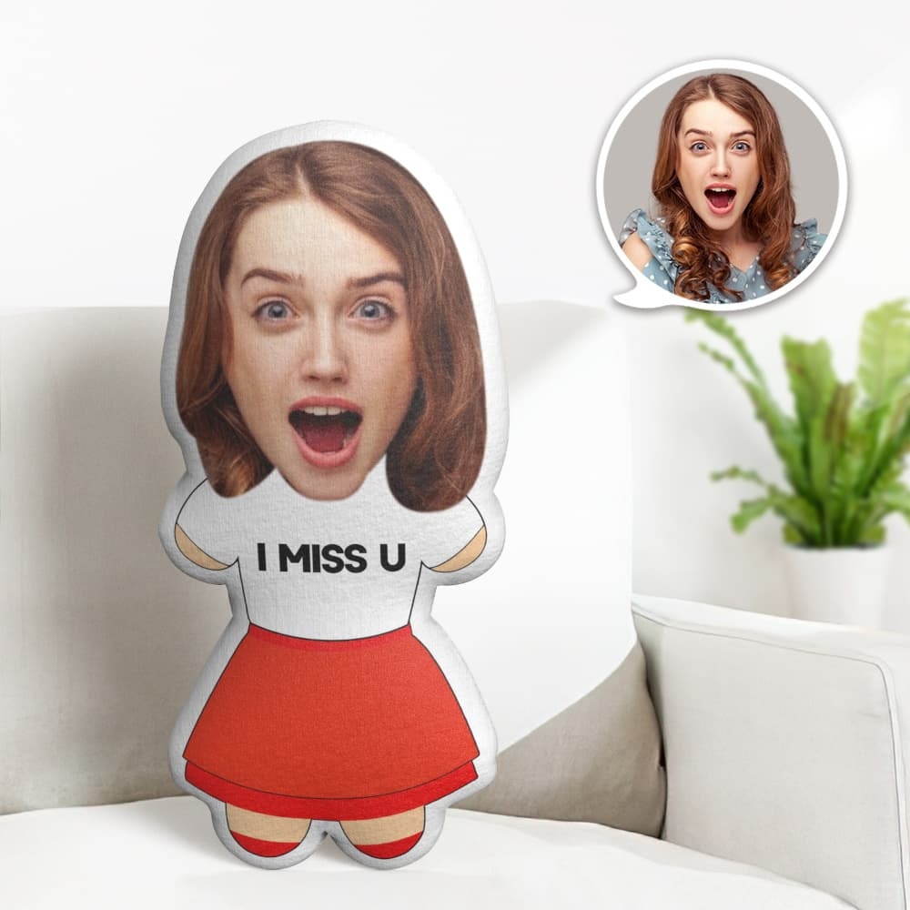 Custom Face Pillow I Miss U Minime Personalized Photo Minime Pillow Gifts for Girl - Get Photo Blanket