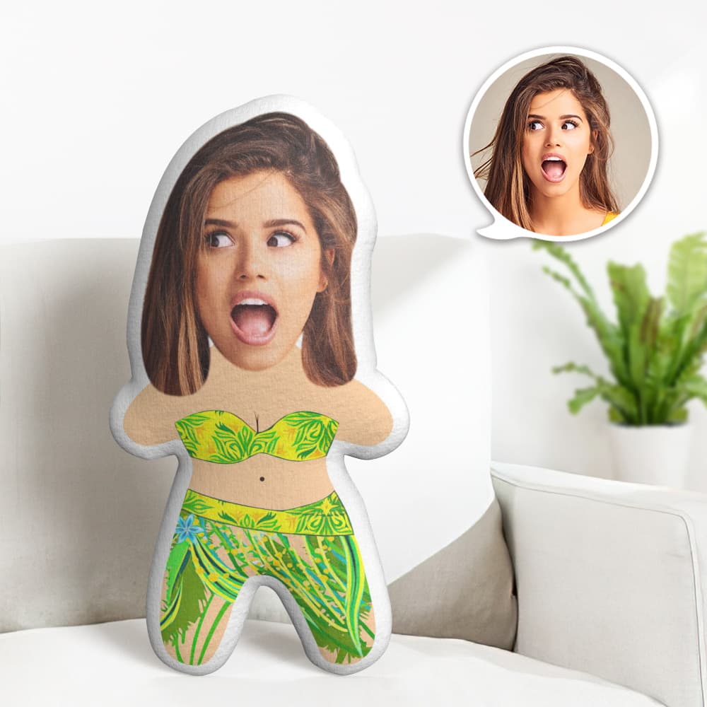 Cute Minime Throw Pillow Custom Face Pillow Personalized Minime Pillow Hula Dress Girl - Get Photo Blanket