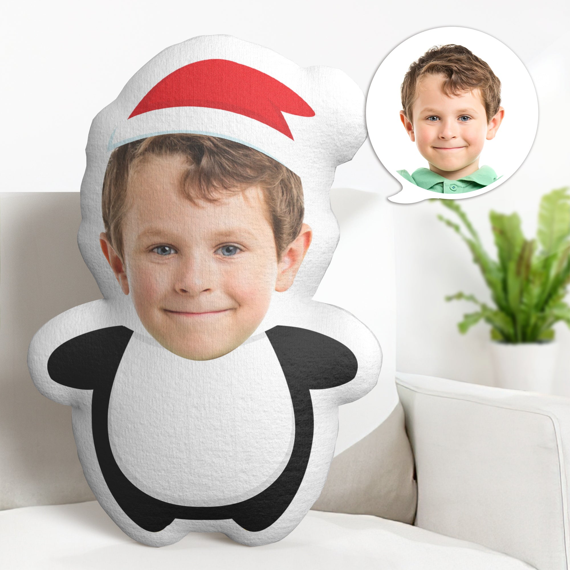 Personalized Face Minime Throw Pillow Custom Christmas Penguin Minime Pillow Gifts - Get Photo Blanket