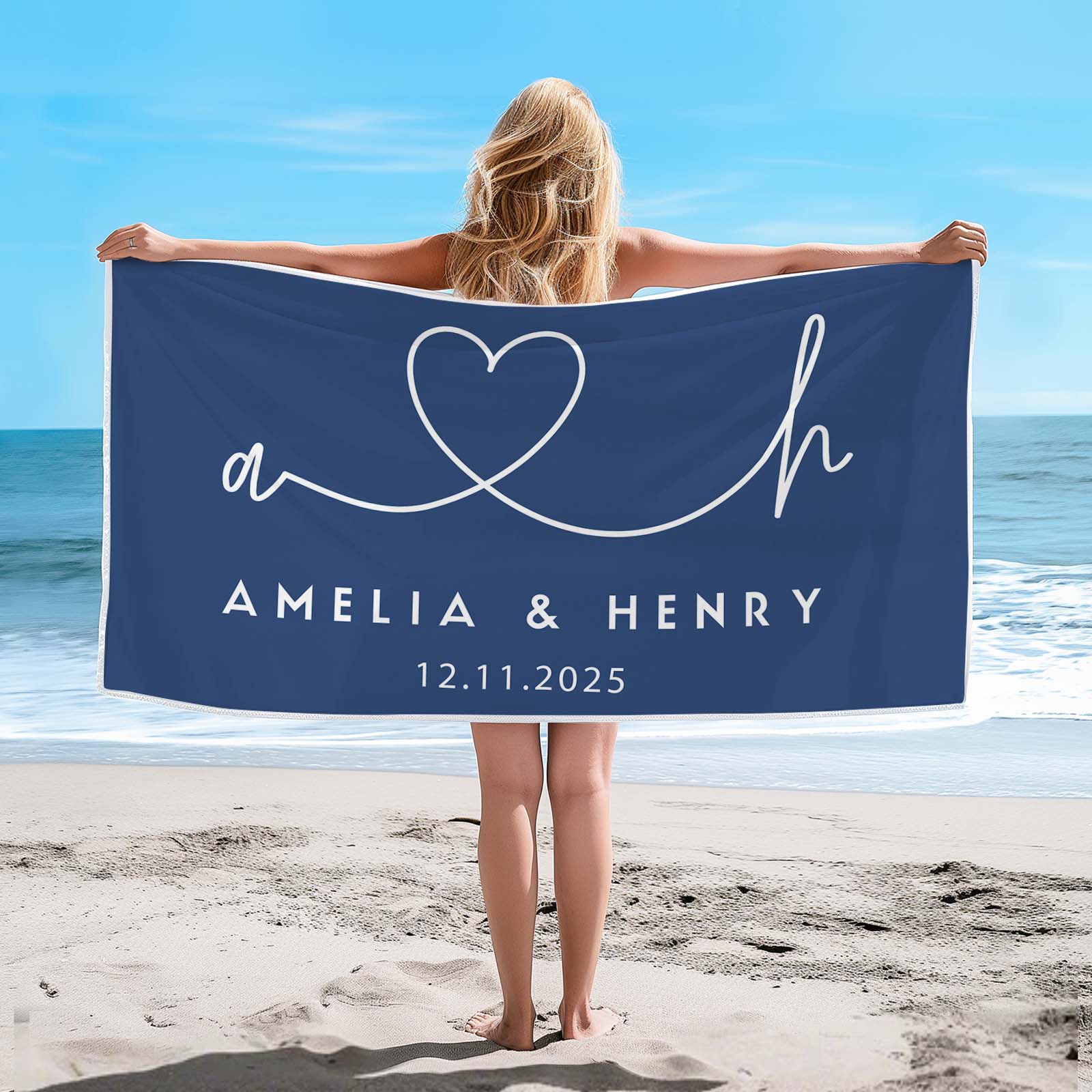 Personalised Towel Engraved with Name and Date Anniversary Gifts - MyPhotoBoxerUk