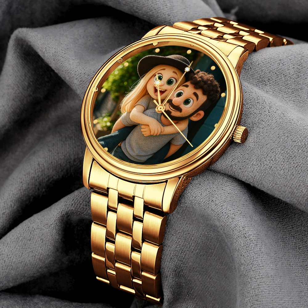 Custom Pixar-Style Plush Portrait Watch|Personalized Cartoon Photo Watch|Unique Gift for Family, Couple, Friend - MyPhotoBoxerUk