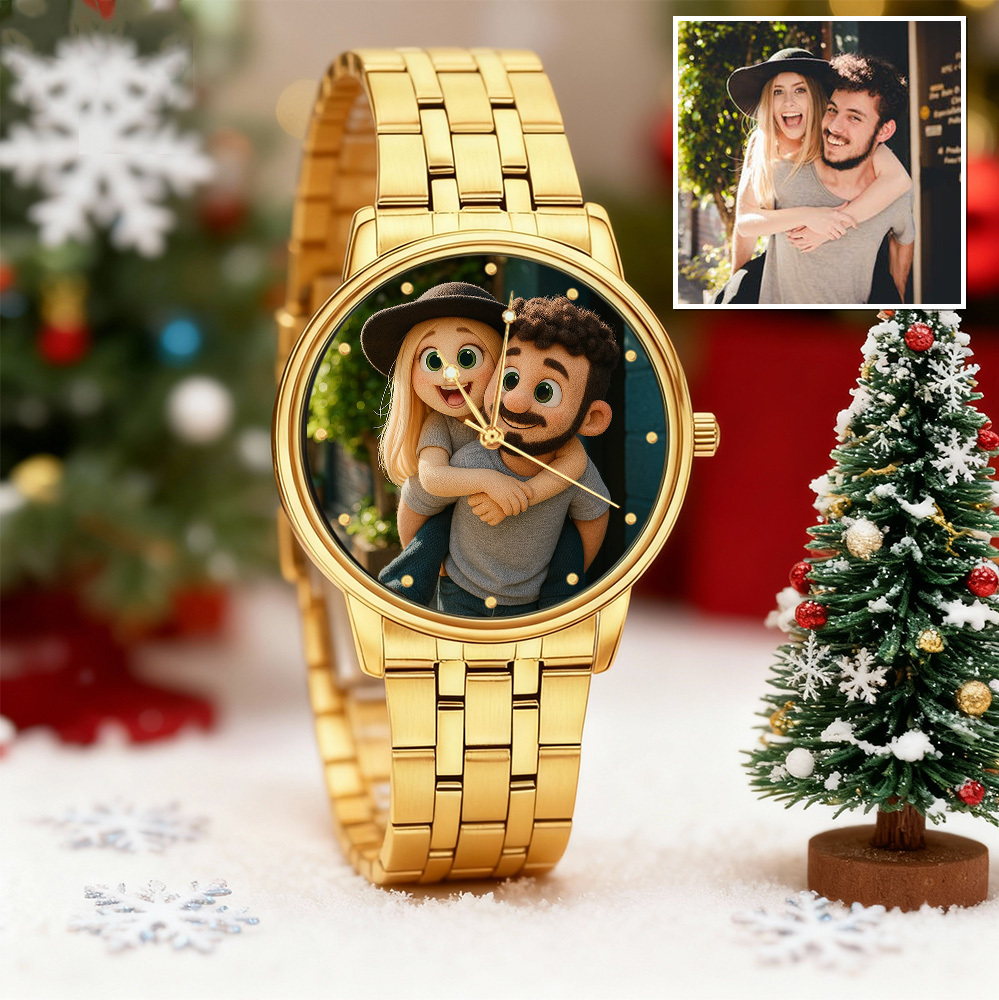Custom Pixar-Style Plush Portrait Watch|Personalized Cartoon Photo Watch|Unique Gift for Family, Couple, Friend - MyPhotoBoxerUk
